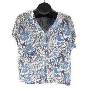 Joie Button Up Floral Linen Top Women's Size Large V-Neck Casual Summer